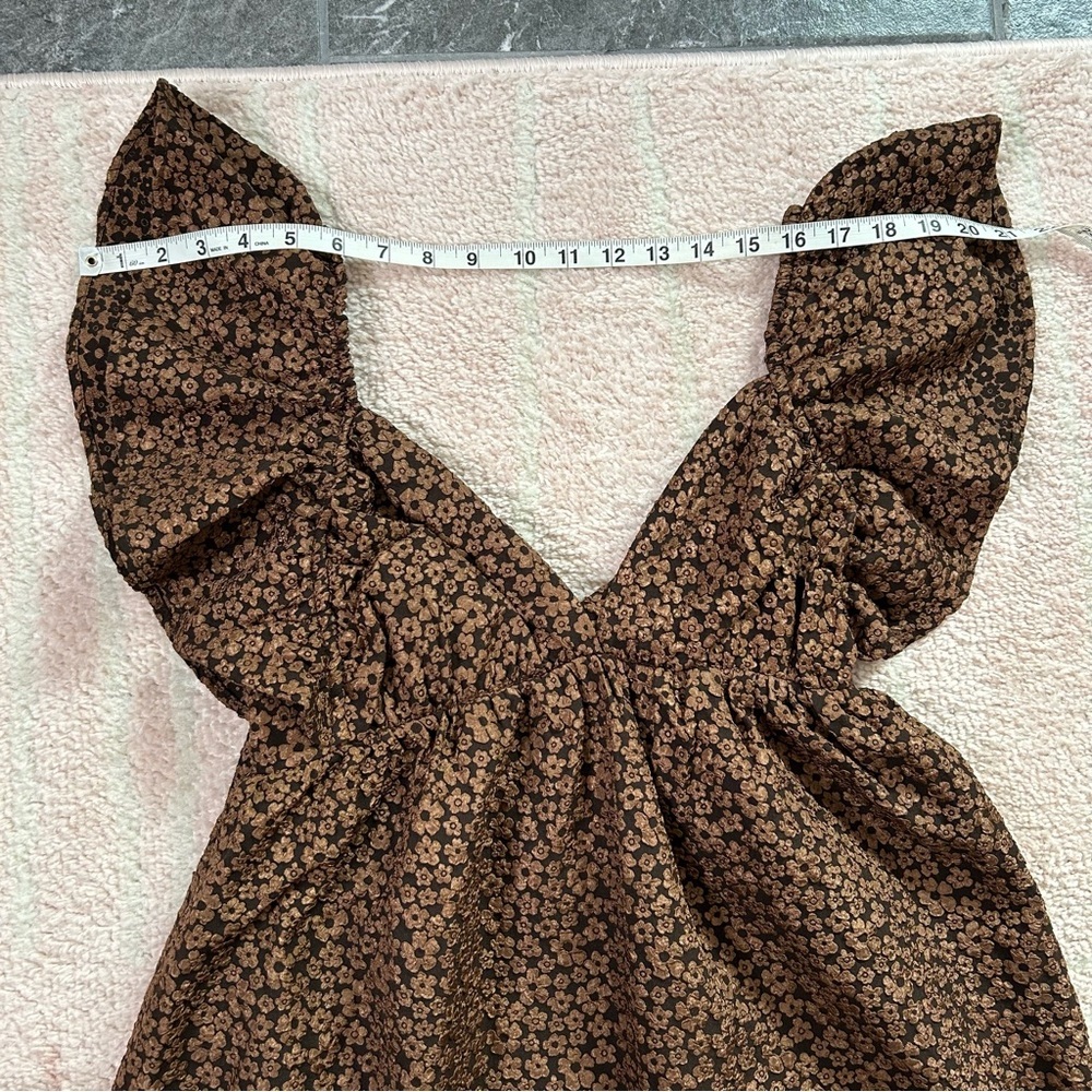 NWT Day + Moon Brown Floral Ruffle Babydoll Dress Size Small Autumn - Picture 6 of 11